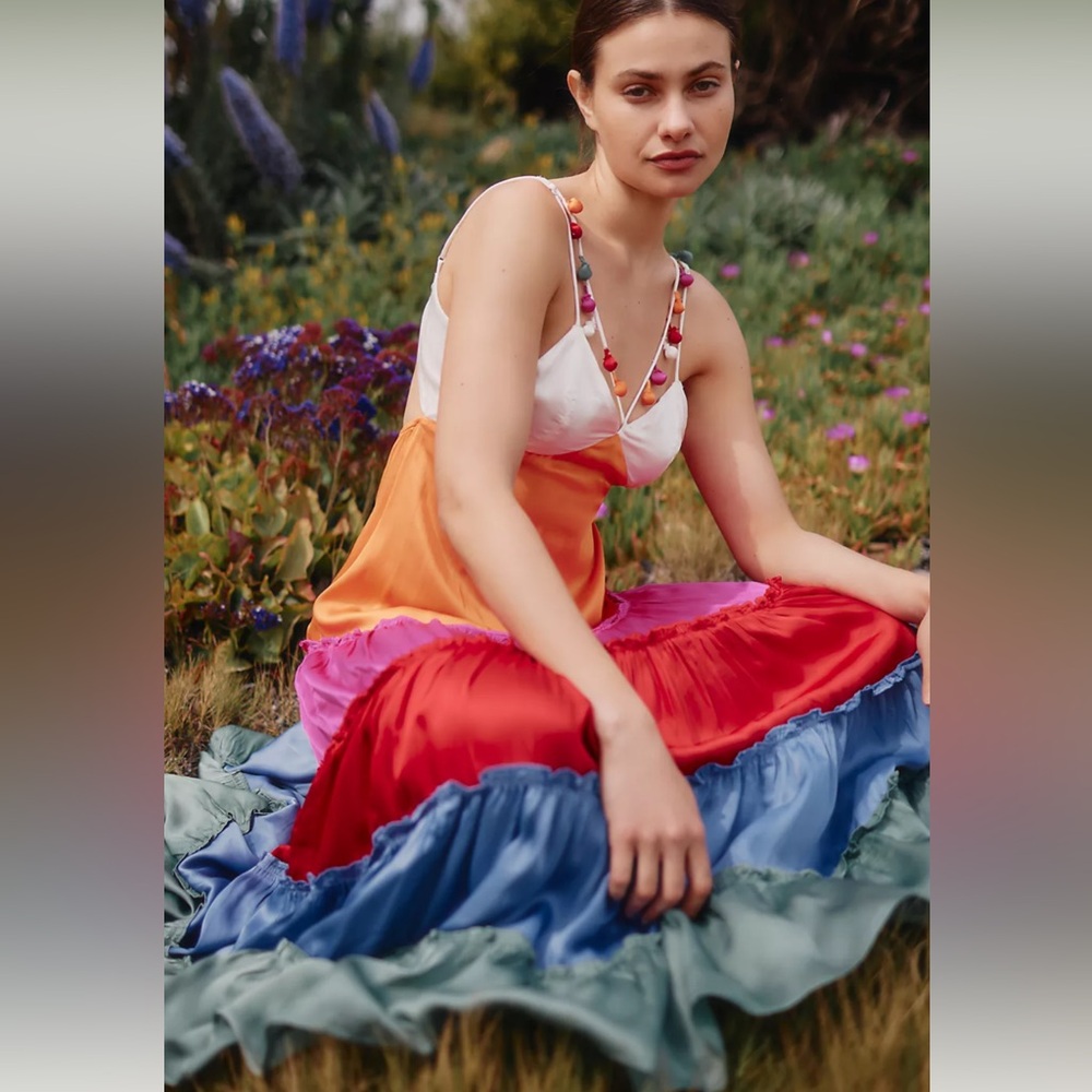 By Anthropologie Rainbow V-Neck Maxi Dress